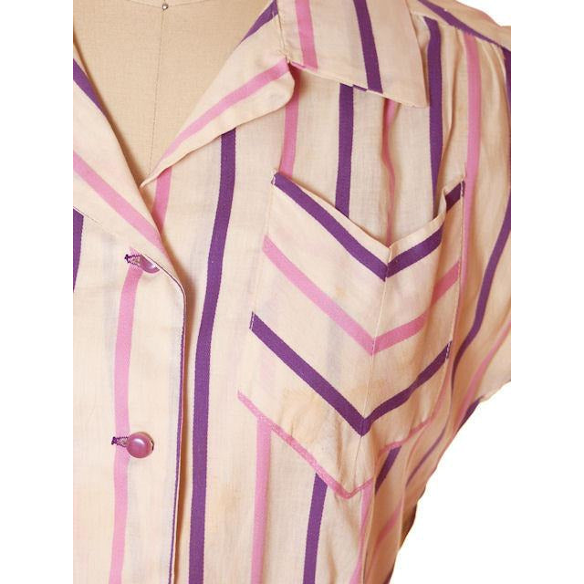 Vintage House Dress Purple/Stripes 1940s 43-30-48 Women's,On Sale The Best Vintage Clothing