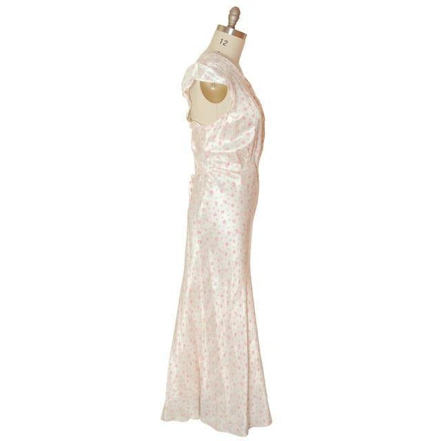 Vintage Nightgown Rayon Satin Bias Cut Pink Roses 1930s XL 52-40-48 Women's,New Arrivals The Best Vintage Clothing