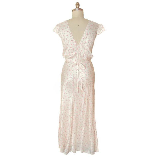 Vintage Nightgown Rayon Satin Bias Cut Pink Roses 1930s XL 52-40-48 Women's,New Arrivals The Best Vintage Clothing
