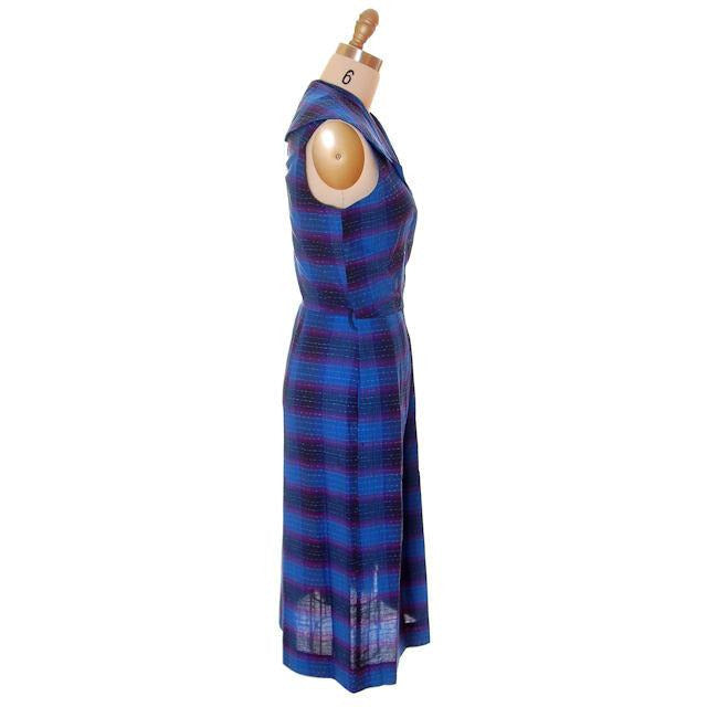 Vintage Blue Cotton Plaid Ombre Day Dress 1950s 40-32-42 Women's The Best Vintage Clothing