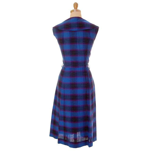 Vintage Blue Cotton Plaid Ombre Day Dress 1950s 40-32-42 Women's The Best Vintage Clothing