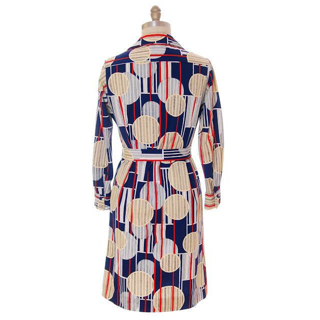 Vintage Lanvin Paris Dress Geometric Design 1970s 41-37-41 Women's Lanvin