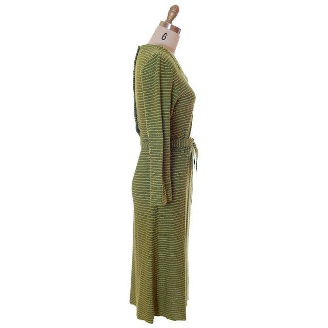 Vintage Green Striped Wool Knit Dress 1940s Sacony 32-25-36 Women's The Best Vintage Clothing