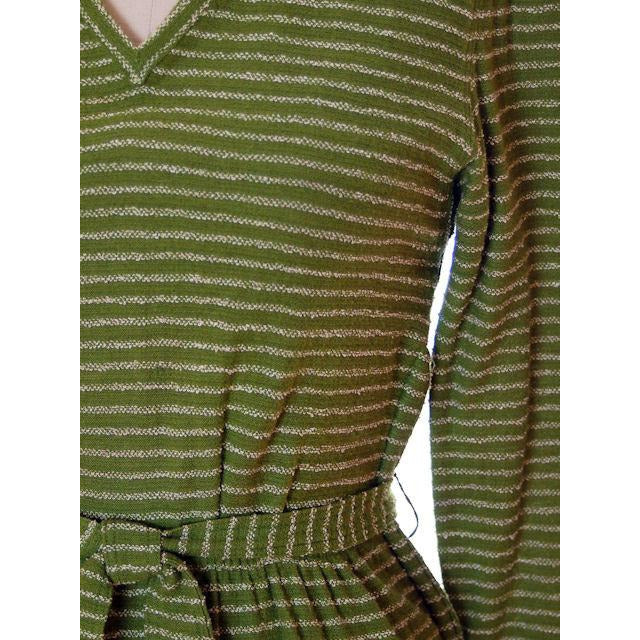 Vintage Green Striped Wool Knit Dress 1940s Sacony 32-25-36 Women's The Best Vintage Clothing