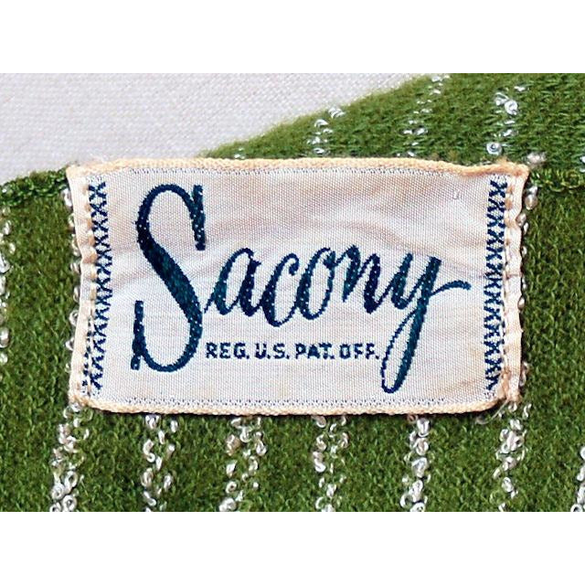 Vintage Green Striped Wool Knit Dress 1940s Sacony 32-25-36 Women's The Best Vintage Clothing