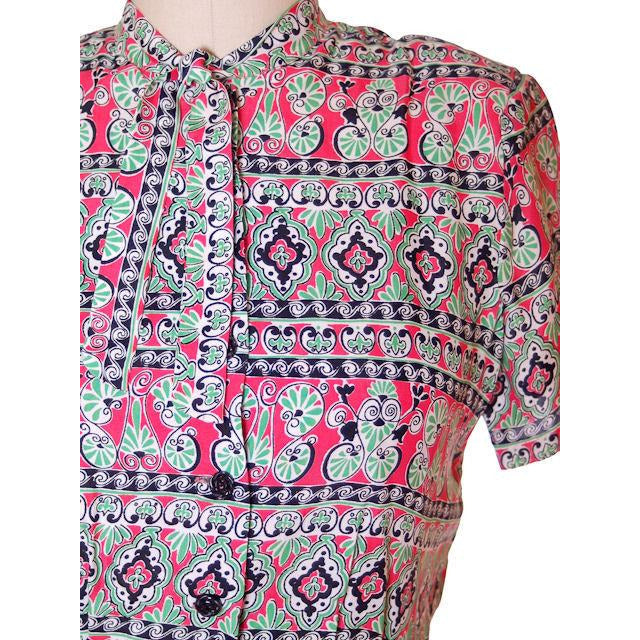 Vintage Rayon Print Dress Red & Green 1940s Smart Set 41-30-45 Women's Smart Set