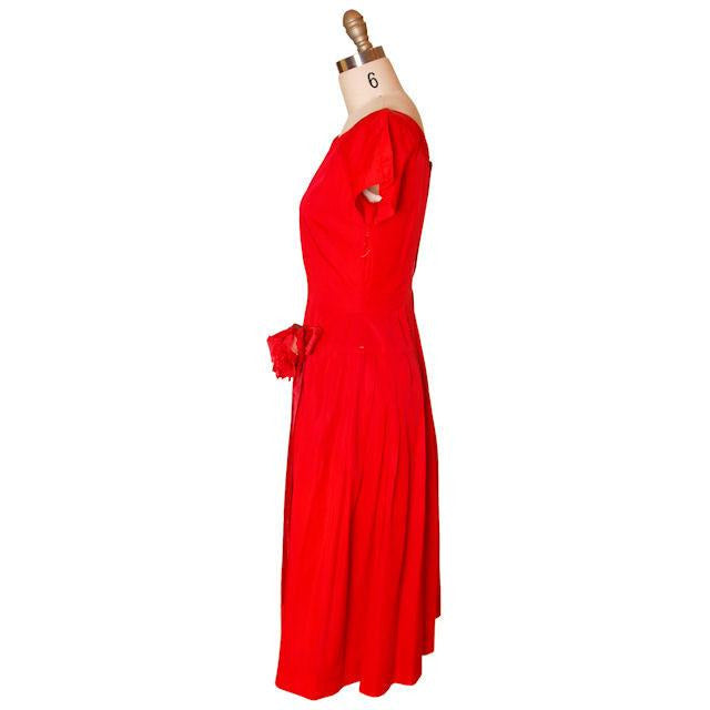 Vintage MCM Red Rayon Satin Party Dress Gay Gibson 1950s 35-28-Free Women's Gay Gibson