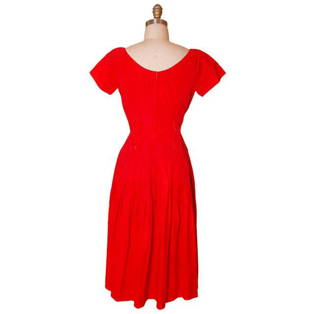 Vintage MCM Red Rayon Satin Party Dress Gay Gibson 1950s 35-28-Free Women's Gay Gibson