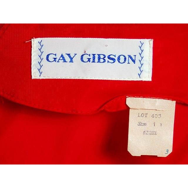 Vintage MCM Red Rayon Satin Party Dress Gay Gibson 1950s 35-28-Free Women's Gay Gibson