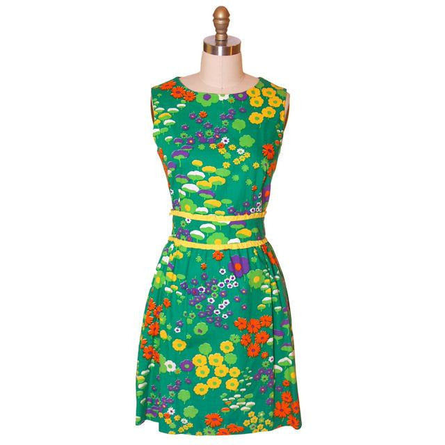 Vintage Cotton Dress Green Stylized Floral Tanner 1960s 35-29-44 - The Best Vintage Clothing
 - 1