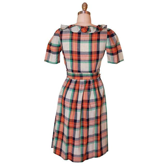 Vintage Cotton House Dress Frock Green Plaid WW2 1940s 35-28-46 S/M Guernsey Women's The Best Vintage Clothing