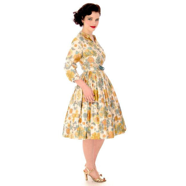 Vintage Shirtwaist Dress Polished Cotton Pretty Pastels Jo White 1950S NOS 40-28-Free New Arrivals Jo White