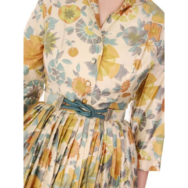 Vintage Shirtwaist Dress Polished Cotton Pretty Pastels Jo White 1950S NOS 40-28-Free New Arrivals Jo White