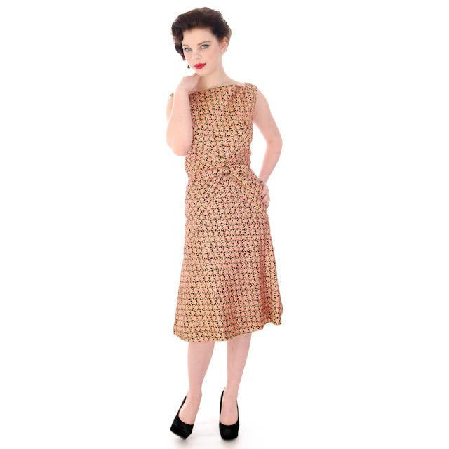 Vintage Adele Simpson Metallic Gold & Apricot Silk Brocade Cocktail Dress 1950S 38 Women's Adele Simpson