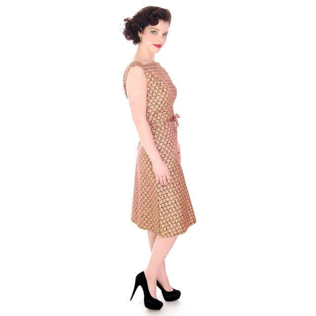 Vintage Adele Simpson Metallic Gold & Apricot Silk Brocade Cocktail Dress 1950S 38 Women's Adele Simpson