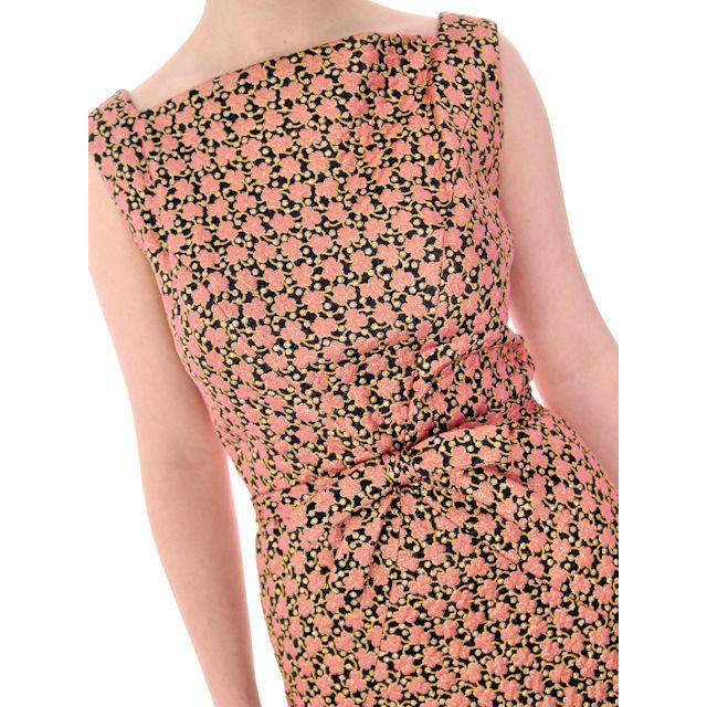 Vintage Adele Simpson Metallic Gold & Apricot Silk Brocade Cocktail Dress 1950S 38 Women's Adele Simpson