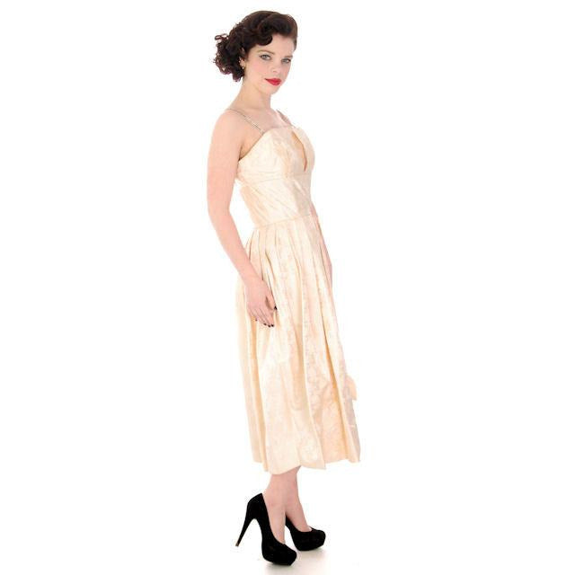 Vintage Silk Damask Cocktail Dress 1950S Rhinestone Straps 36-26-Free - The Best Vintage Clothing
 - 1