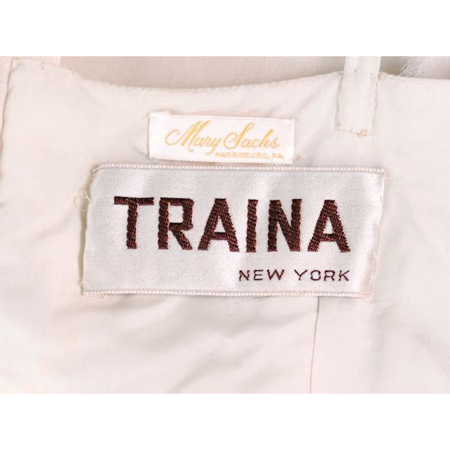 Vintage White Silk Chiffon Cocktail Dress Designer Traina 1970S 34-26-Free Women's Traina