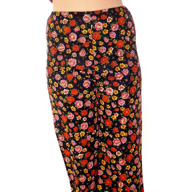 Vintage Pantsuit Polyester Black & Bright Print 1970s S-M Women's,New Arrivals vendor-unknown