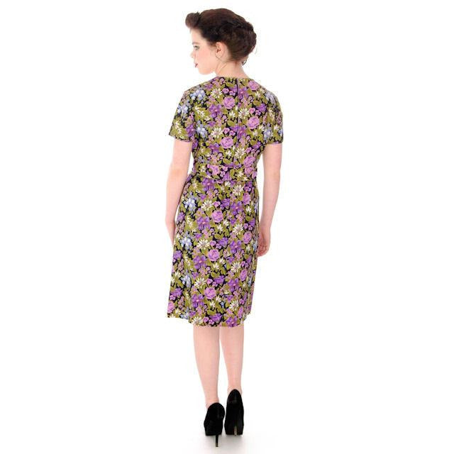 Vintage Linen Day Dress Black Purple/Green Print 1970S 38-31-42 Cart2cart The Best Vintage Clothing