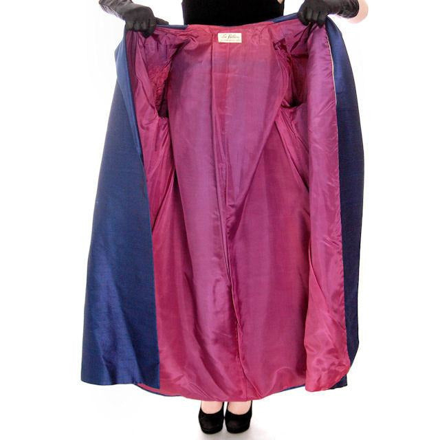 Vintage Silk Swing Coat Sapphire Blue La Palliere Paris France 1950s up to 46" bust Women's,New Arrivals vendor-unknown