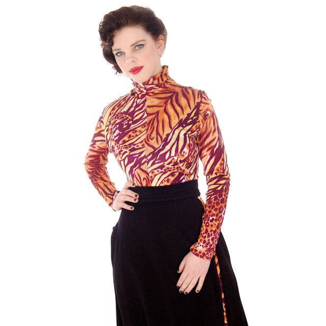 Vintage Black Maxi Skirt w/ Large Leopard Applique 1970s Periphery Waist 30-Hips 42 Women's,New Arrivals Periphery