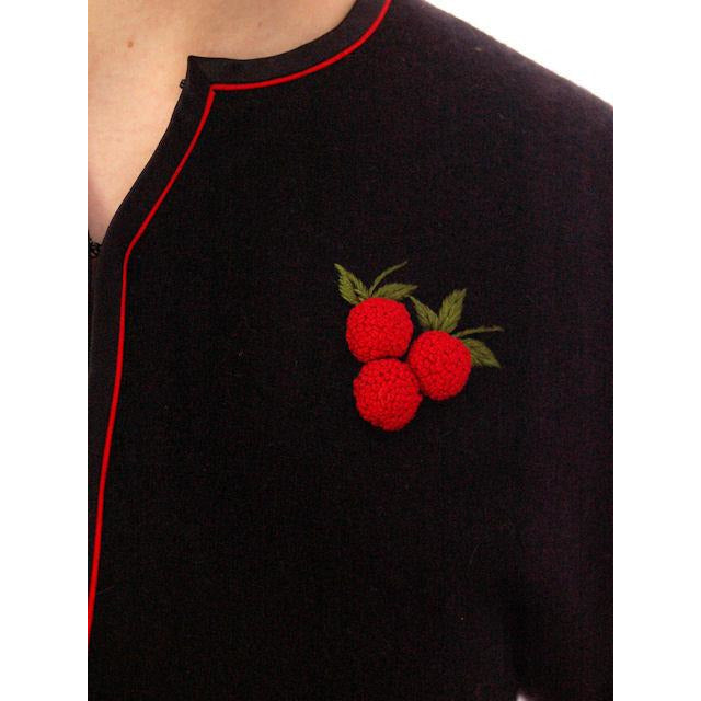 Vintage Black Cashmere Sweater w/3D Cherries 1950s 37" Bust Women's,New Arrivals The Best Vintage Clothing