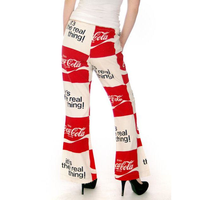 Vintage Pop Art Coca Cola Coke Cotton Pants Bell Bottoms 1970s Max-30" waist Women's,New Arrivals vendor-unknown