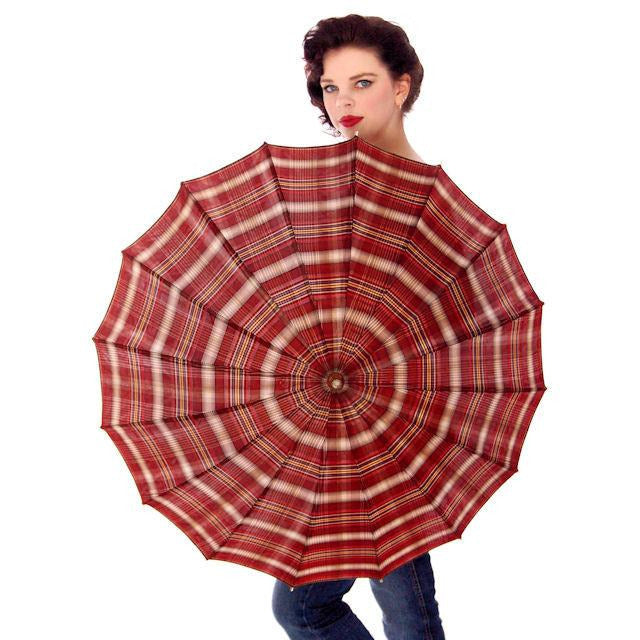 Vintage Plaid Umbrella Parasol w/Amber Lucite Handle 1940s Cherry! Accessories,New Arrivals vendor-unknown
