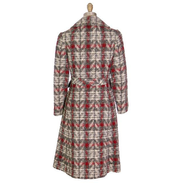 Vintage Ladies Wool Coat Gray & Red Plaid 1970 Classic Style 36 Bust Women's The Best Vintage Clothing