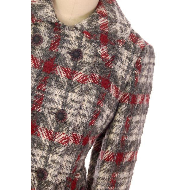 Vintage Ladies Wool Coat Gray & Red Plaid 1970 Classic Style 36 Bust Women's The Best Vintage Clothing