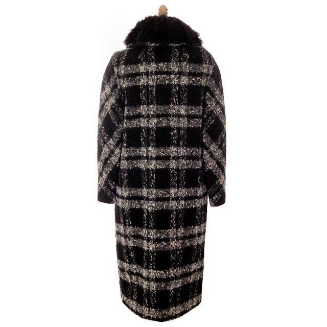 Vintage 1950s Coat Black & White Plaid Mohair Fur Trimmed Womens M ...