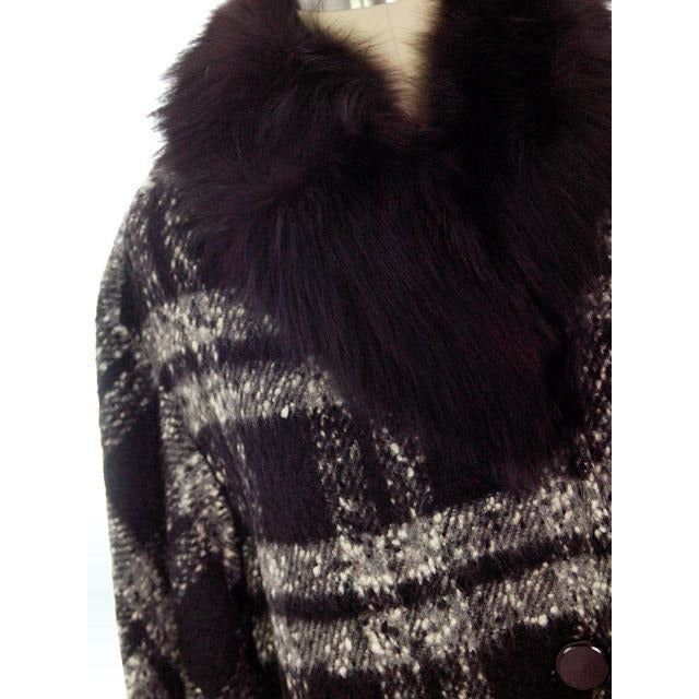 Vintage 1950s Coat Black & White Plaid Mohair Fur Trimmed Womens M Women's The Best Vintage Clothing