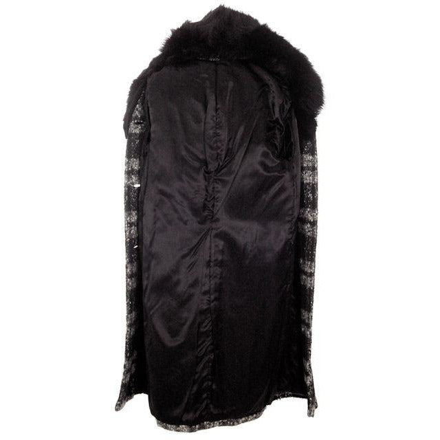 Vintage 1950s Coat Black & White Plaid Mohair Fur Trimmed Womens M Women's The Best Vintage Clothing