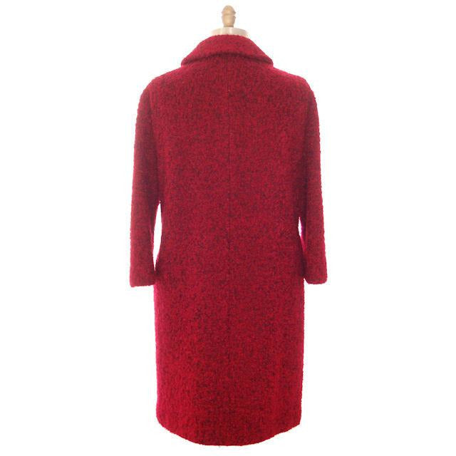 Vintage Mohair Boucle Sack Coat Red/ Black 1950s Womens Medium Women's The Best Vintage Clothing