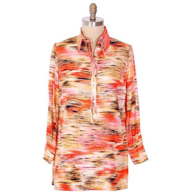 Vintage Shirtwaist Tunic Mini Dress Pink & Orange Abstract 1970S 44" Bust Cart2cart The Best Vintage Clothing