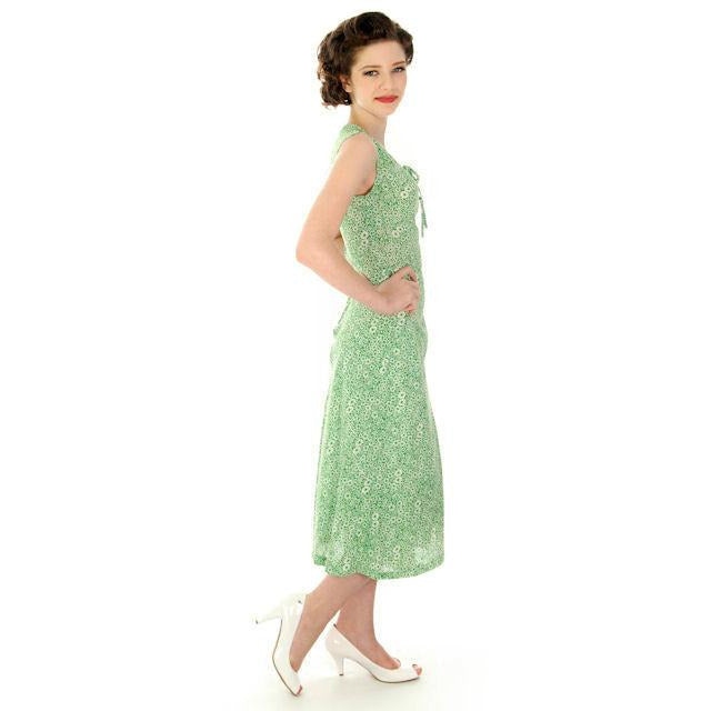 Vintage Green Printed Sun Dress Cotton 1940s Germany 32-24-35 Women's,New Arrivals vendor-unknown