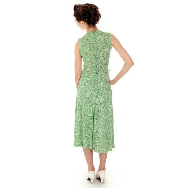Vintage Green Printed Sun Dress Cotton 1940s Germany 32-24-35 Women's,New Arrivals vendor-unknown