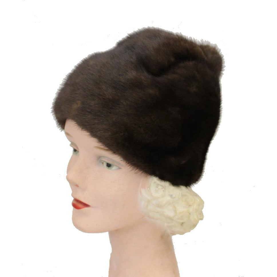 Vintage Mink Fur Hat Dark Brown Amrose New York 21 3/4" Cool Shape Near Mint 1960s Accessories The Best Vintage Clothing
