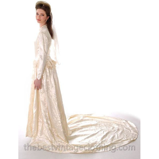 Vintage Wedding Gown 1940s Rayon Satin Long Train Beaded 32-26-free Women's,New Arrivals The Best Vintage Clothing