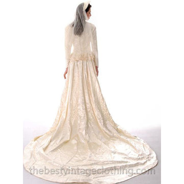 Vintage Wedding Gown 1940s Rayon Satin Long Train Beaded 32-26-free - The Best Vintage Clothing
 - 1