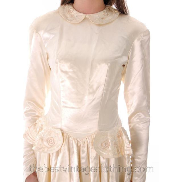 Vintage Wedding Gown 1940s Rayon Satin Long Train Beaded 32-26-free Women's,New Arrivals The Best Vintage Clothing