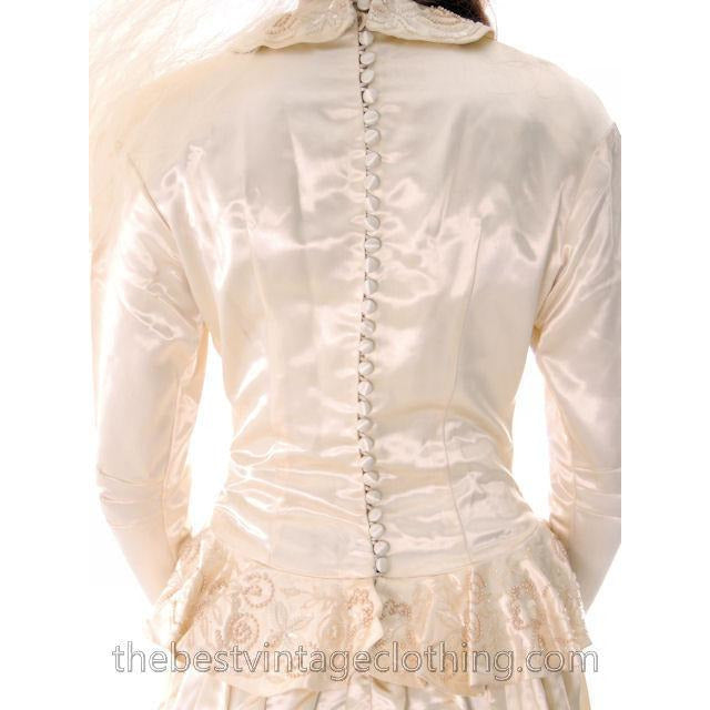 Vintage Wedding Gown 1940s Rayon Satin Long Train Beaded 32-26-free Women's,New Arrivals The Best Vintage Clothing