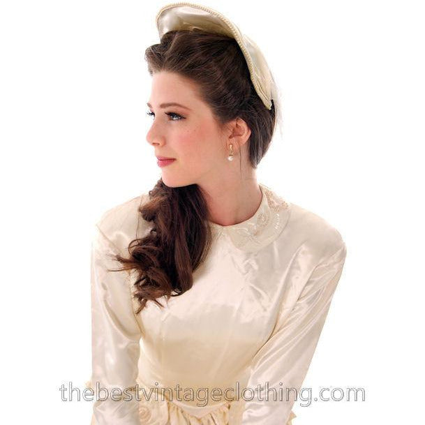 Vintage Wedding Gown 1940s Rayon Satin Long Train Beaded 32-26-free Women's,New Arrivals The Best Vintage Clothing