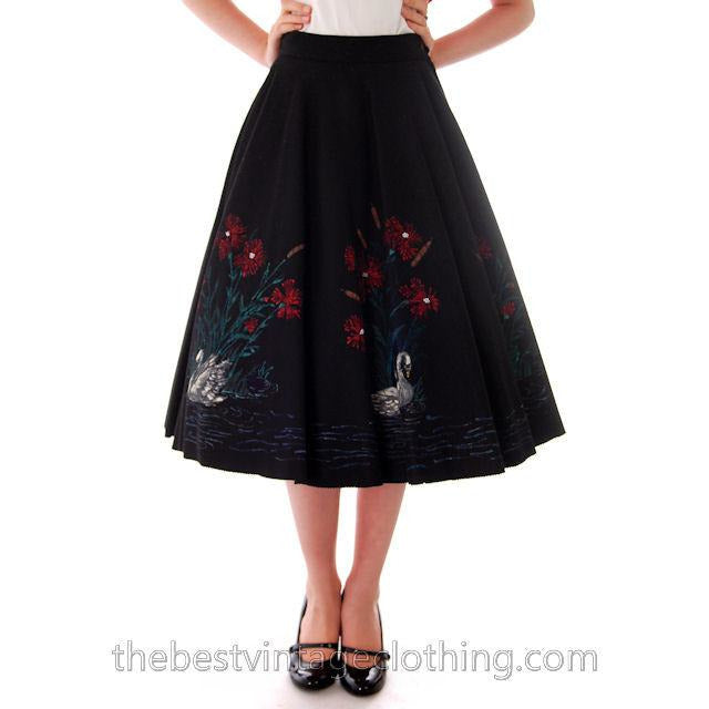 Vintage Circle Skirt Hand Painted Felt 1950s Small Smart Set New Arrivals,Women's Smart Set