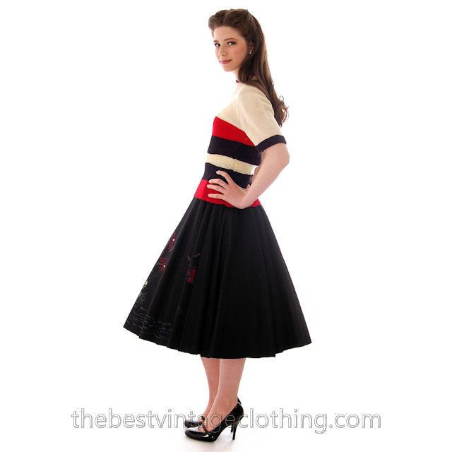 Vintage Circle Skirt Hand Painted Felt 1950s Small Smart Set New Arrivals,Women's Smart Set