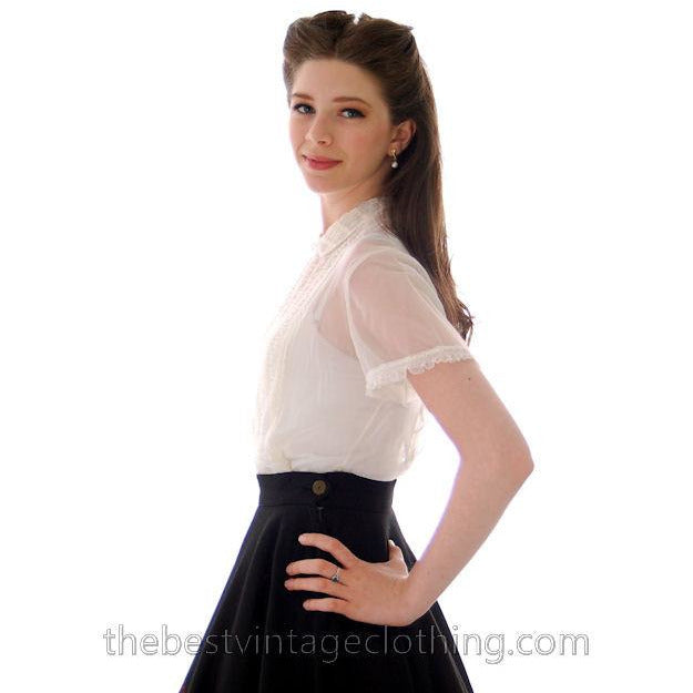 Vintage Sheer White Nylon Blouse Shirred Front NOS Lau-Ren S-M Women's,New Arrivals The Best Vintage Clothing