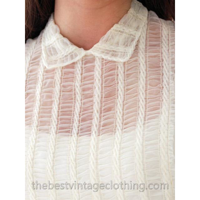 Vintage Sheer White Nylon Blouse Shirred Front NOS Lau-Ren S-M Women's,New Arrivals The Best Vintage Clothing