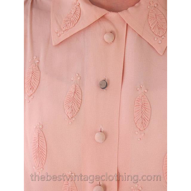 Vintage 1940s Rayon Blouse Peach Neat Applique Large Women's,New Arrivals The Best Vintage Clothing