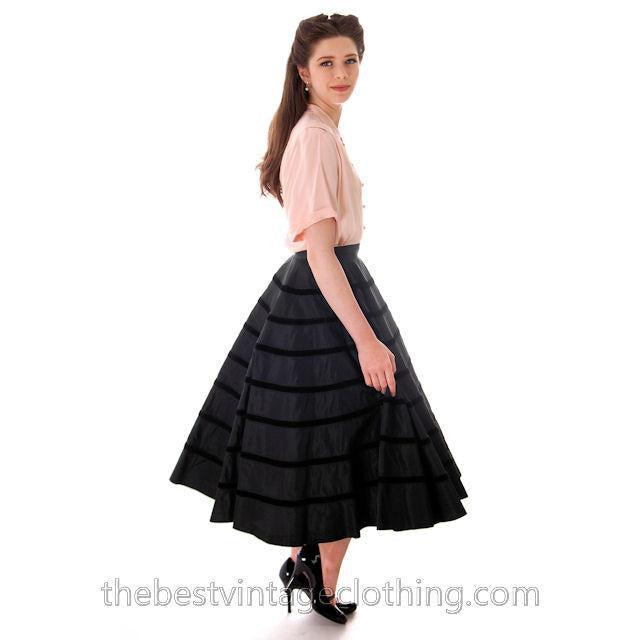 Vintage Circle Skirt Black Taffeta Velvet Concentric Circles 1940s Smart Set Small Women's,New Arrivals Smart Set